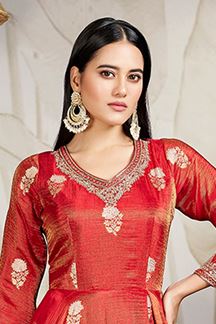 Picture of Striking Red Georgette Designer Anarkali Suit for Wedding and Festivals