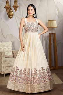 Picture of Creative Off-White Georgette Designer Anarkali Suit for Sangeet, Party, and Festivals