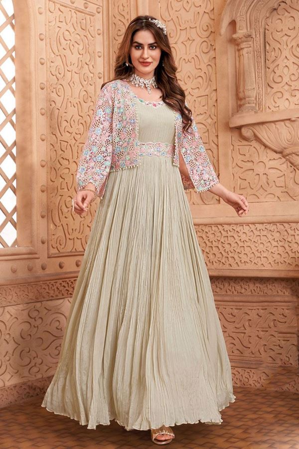 Picture of Mesmerizing Ivory Georgette Designer Anarkali Suit for Party and Festivals