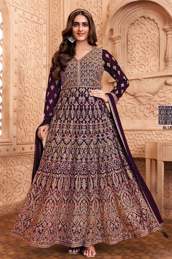 Picture of Dazzling Maroon Georgette Designer Anarkali Suit for Wedding and Reception