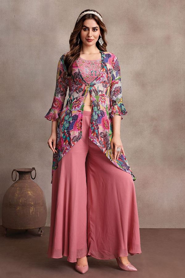 Picture of Flamboyant Pink Designer Palazzo Suit for Party