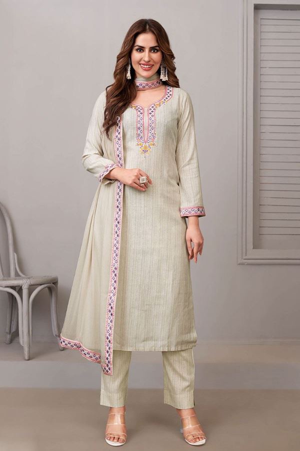 Picture of Aesthetic Ivory Designer Straight Cut Suit for Party and Festivals