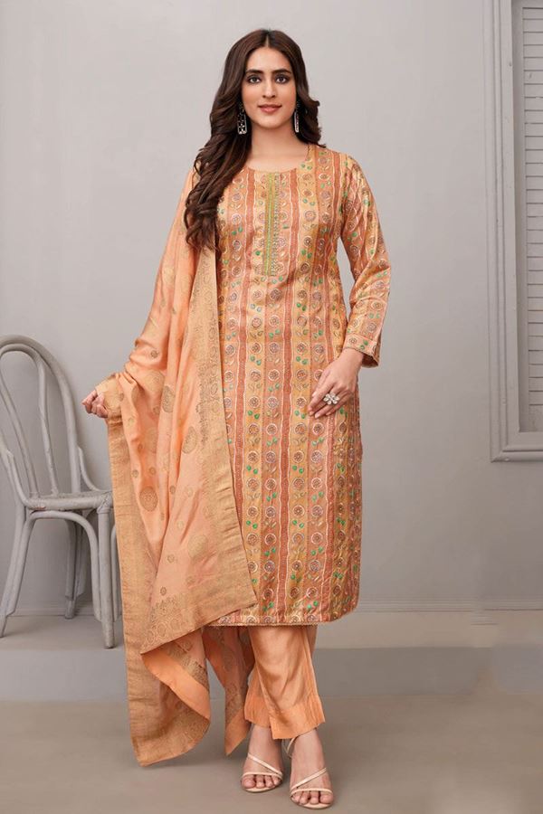 Picture of Enticing Peach Designer Straight Cut Suit for Party and Festivals