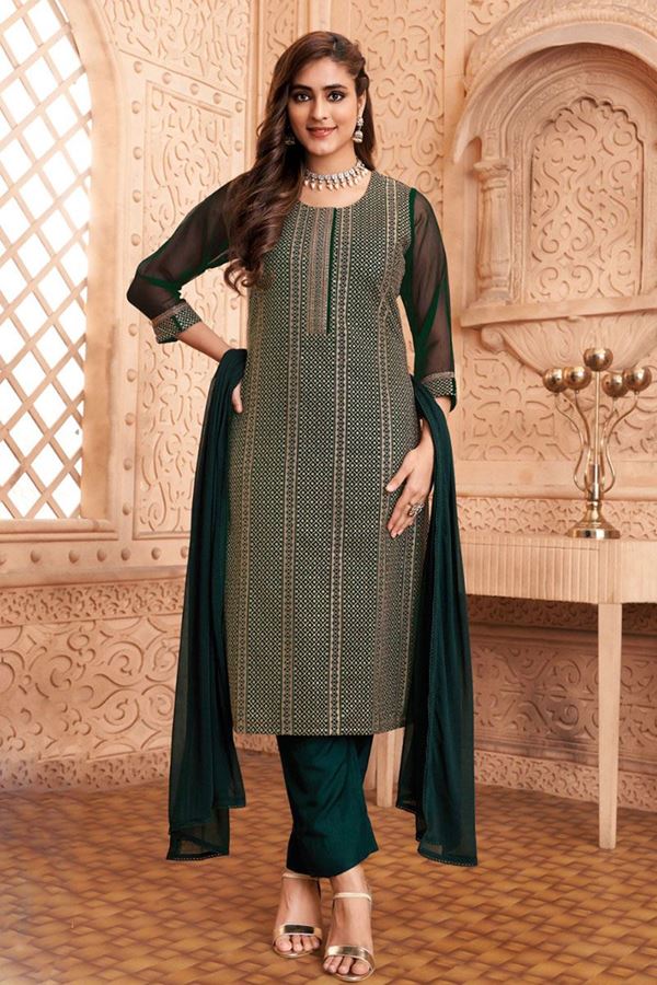 Picture of Delightful Green Designer Straight Cut Suit for Party, Mehendi, and Festivals