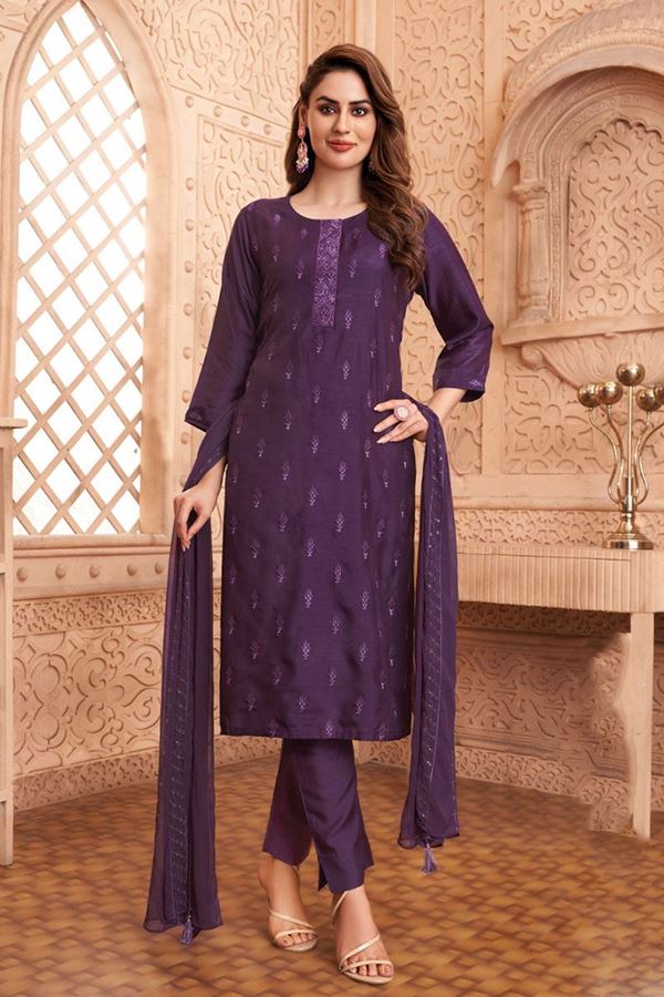 Picture of Exuberant Purple Designer Straight Cut Suit for Party and Festivals