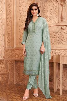 Picture of Beautiful Sea Green Designer Straight Cut Suit for Party and Festivals