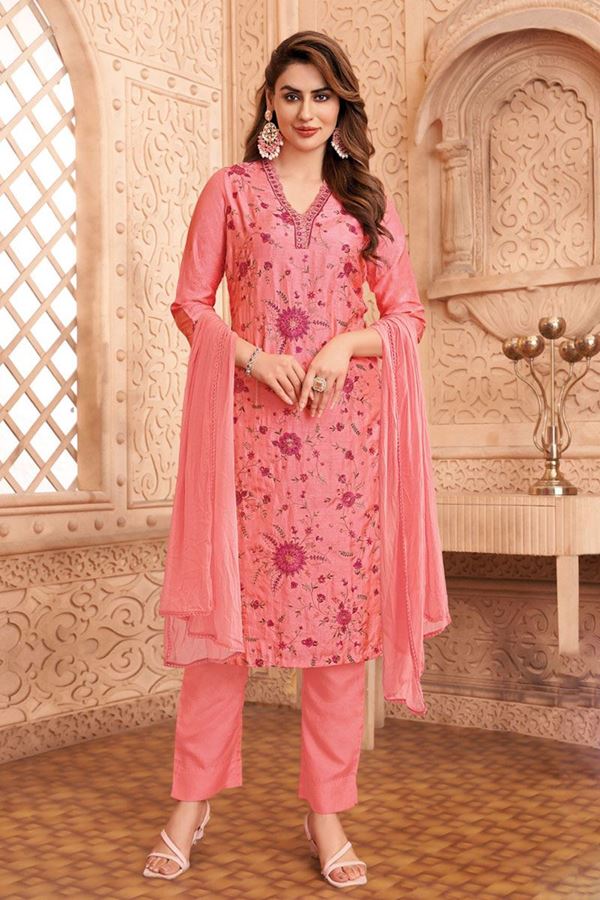 Picture of Attractive Pink Designer Straight Cut Suit for Party and Festivals