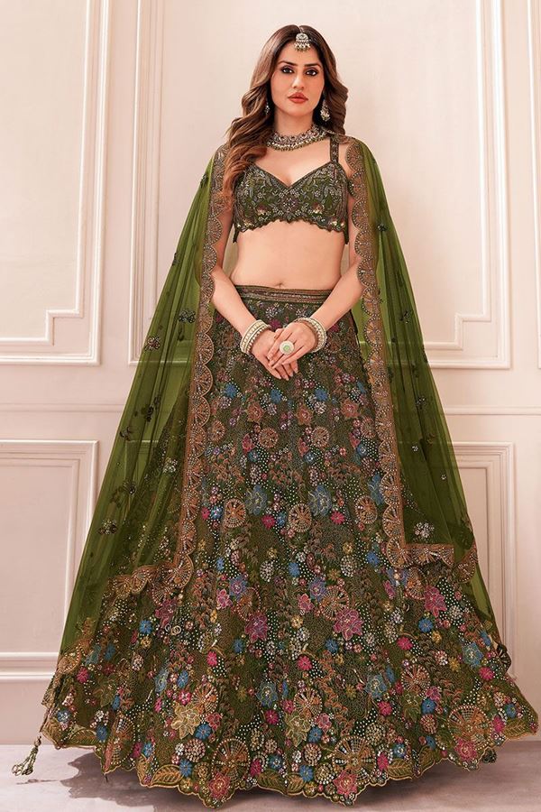 Picture of Glamorous Mehendi Designer Indo-Western Lehenga Choli for Mehendi and Reception