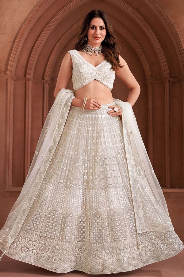 Picture of Exquisite White Designer Indo-Western Lehenga Choli for Engagement and Reception