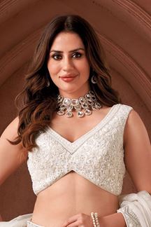 Picture of Exquisite White Designer Indo-Western Lehenga Choli for Engagement and Reception