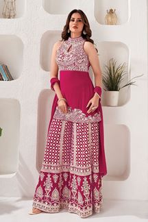 Picture of Alluring Rani Pink Designer Palazzo Suit for Engagement, Reception, and Party