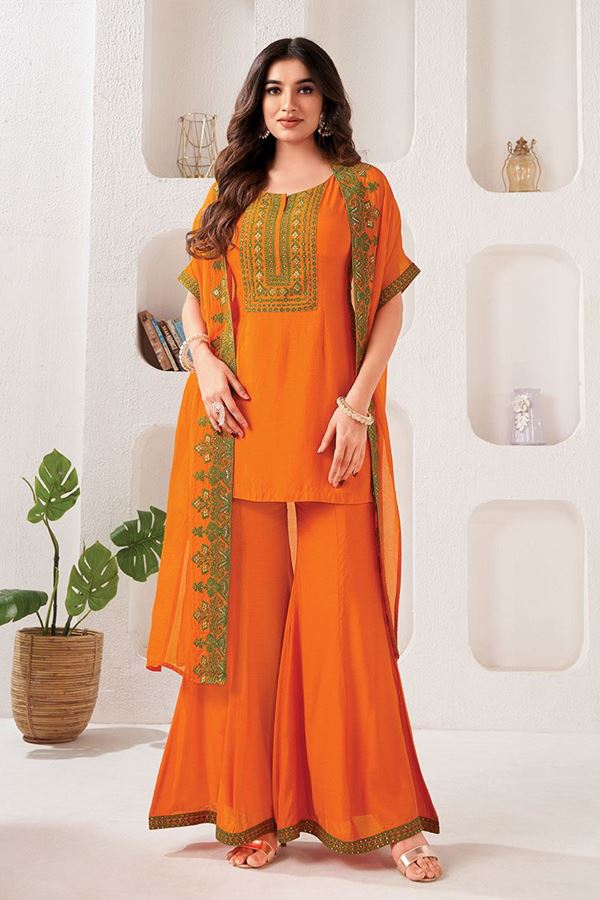 Picture of Heavenly Orange Designer Gharara Suit for Engagement, Wedding, Reception, Party and Festivals