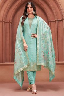 Picture of Magnificent Sky Blue Designer Straight Cut Suit for Party and Festivals