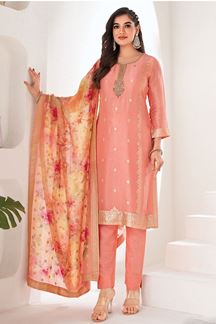 Picture of Impressive Peach Designer Straight Cut Suit for Party and Festivals