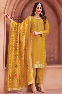 Picture of Glorious Mustard Designer Straight Cut Suit for Haldi, Party and Festivals