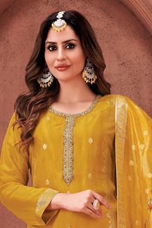 Picture of Glorious Mustard Designer Straight Cut Suit for Haldi, Party and Festivals