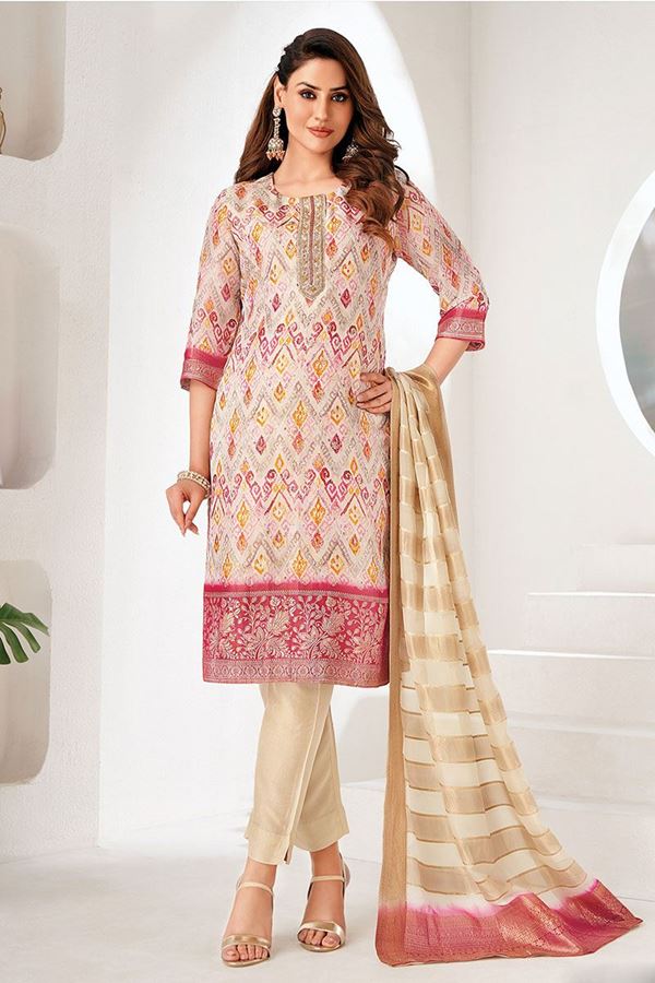 Picture of Gorgeous Cream Designer Straight Cut Suit for Party and Festivals