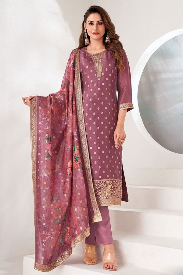 Picture of Trendy Onion Pink Designer Straight Cut Suit for Party and Festivals