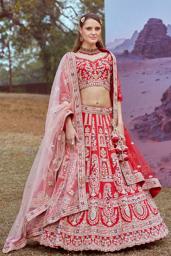 Picture of Captivating Red Designer Bridal Lehenga Choli for Wedding and Reception