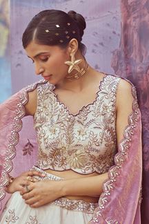 Picture of Outstanding Cream Designer Indo-Western Lehenga Choli for Engagement and Reception