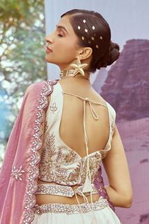 Picture of Outstanding Cream Designer Indo-Western Lehenga Choli for Engagement and Reception