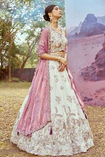 Picture of Outstanding Cream Designer Indo-Western Lehenga Choli for Engagement and Reception