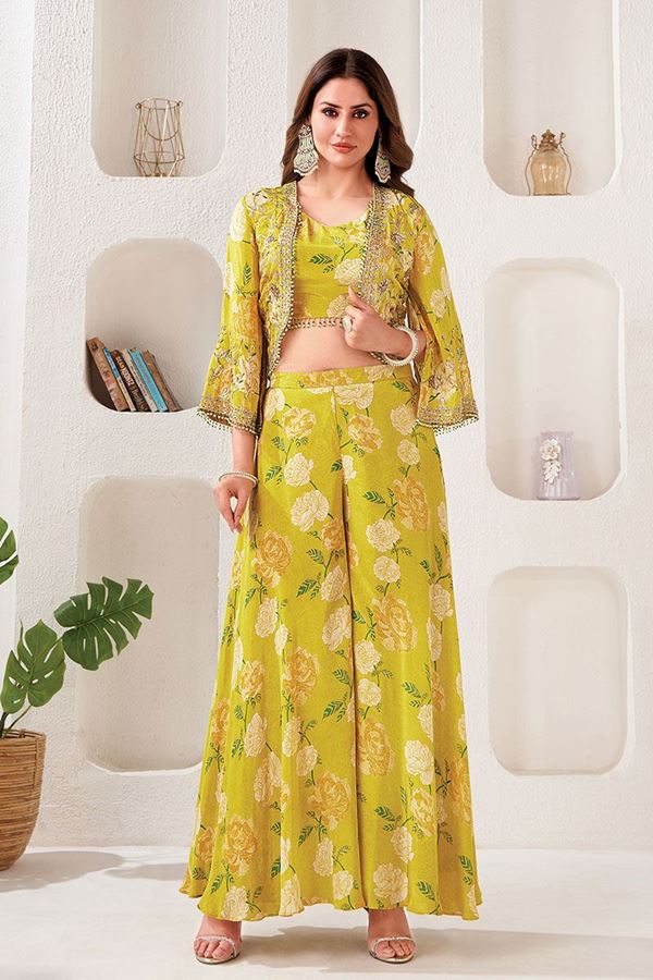 Picture of Delightful Lemon Designer Palazzo Suit for Haldi and Party