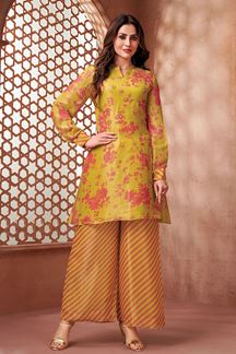 Picture of Irresistible Mustard Designer Palazzo Suit for Haldi and Party