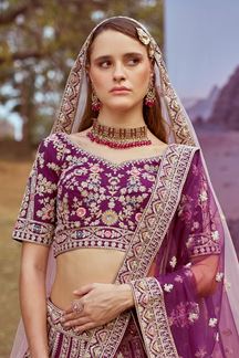 Picture of Fascinating Purple Designer Bridal Lehenga Choli for Wedding and Reception