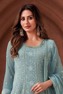 Picture of Enticing Sky Blue Georgette Designer Anarkali Suit for Engagement, Party and Festivals