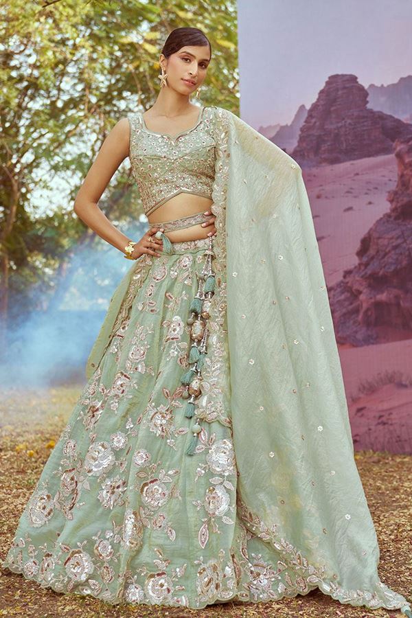 Picture of Striking Lime Green Designer Indo-Western Lehenga Choli for Engagement and Reception