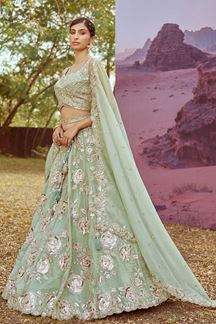 Picture of Striking Lime Green Designer Indo-Western Lehenga Choli for Engagement and Reception