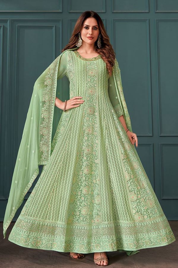 Picture of Smashing Sea Green Georgette Designer Anarkali Suit for Engagement, Party and Festivals