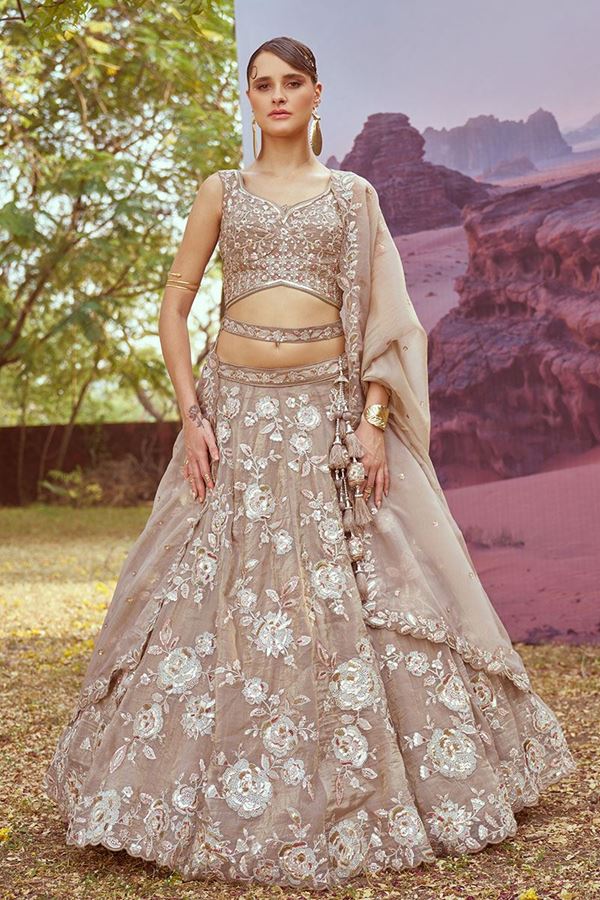 Picture of Pretty Beige Designer Indo-Western Lehenga Choli for Engagement and Reception