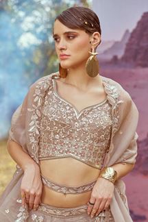 Picture of Pretty Beige Designer Indo-Western Lehenga Choli for Engagement and Reception