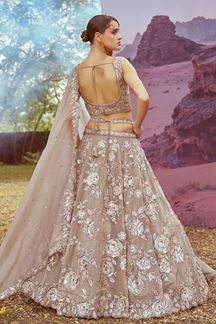 Picture of Pretty Beige Designer Indo-Western Lehenga Choli for Engagement and Reception