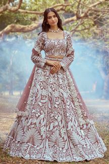 Picture of Aesthetic Rose Gold Designer Wedding Lehenga Choli for Wedding and Reception