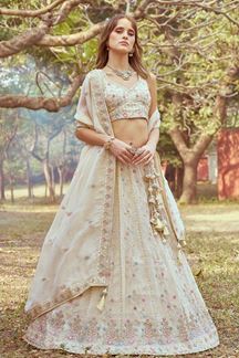 Picture of Irresistible Cream Designer Indo-Western Lehenga Choli for Engagement and Reception