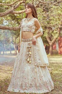 Picture of Irresistible Cream Designer Indo-Western Lehenga Choli for Engagement and Reception