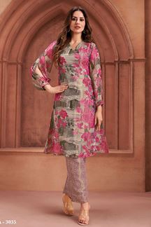 Picture of Royal Grey and Pink Designer Straight Cut Suit for Party and Festivals