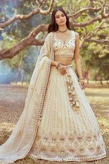 Picture of Delightful Cream Designer Indo-Western Lehenga Choli for Engagement and Reception