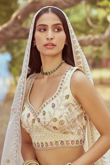 Picture of Delightful Cream Designer Indo-Western Lehenga Choli for Engagement and Reception