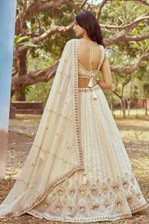 Picture of Delightful Cream Designer Indo-Western Lehenga Choli for Engagement and Reception