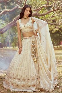 Picture of Delightful Cream Designer Indo-Western Lehenga Choli for Engagement and Reception