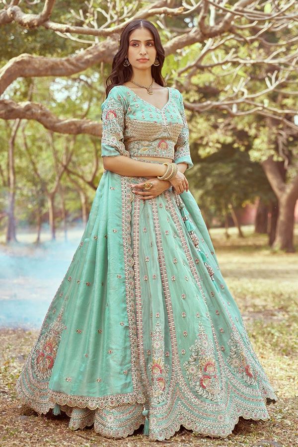 Picture of Lovely Sea Green Designer Bridal Lehenga Choli for Engagement, Wedding, and Reception