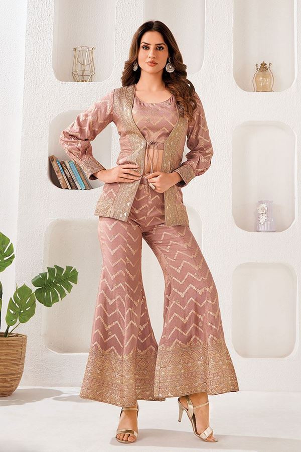 Picture of Surreal Light Mauve Designer Palazzo Suit for Reception, Party, and Festivals