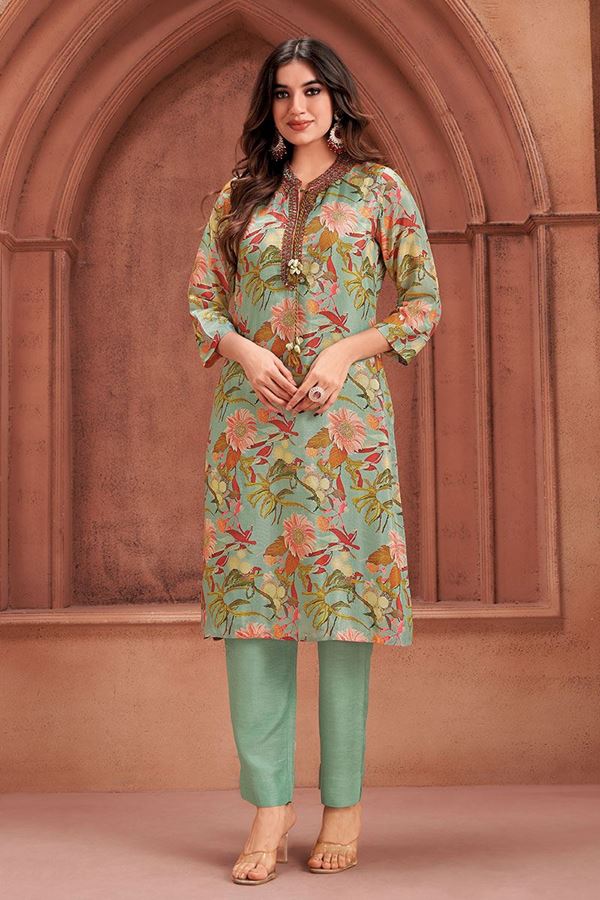 Picture of Fashionable Sea Green Designer Straight Cut Suit for Party and Festivals