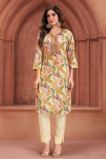 Picture of Striking Light Lemon Designer Straight Cut Suit for Party and Festivals