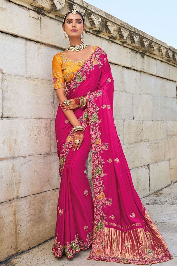 Picture of Dazzling Pure Gajji Satin Silk Saree for Wedding, Engagement, and Reception