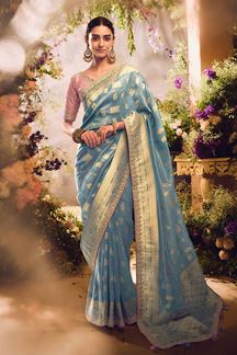 Picture of Smashing Tissue Silk Designer Saree for Wedding, Engagement, and Reception